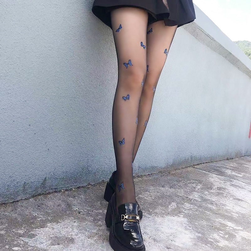 DUNEA Quần Tất Nữ In Hình Bướm Xanh