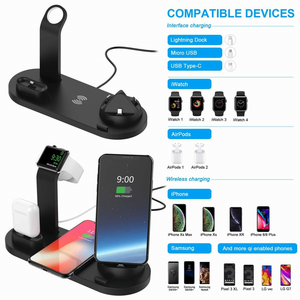 Đế Sạc Nhanh Không Dây 4 Trong 1 Qi 10w Cho Iphone Samsung Huawei / Airpods / Iwatch