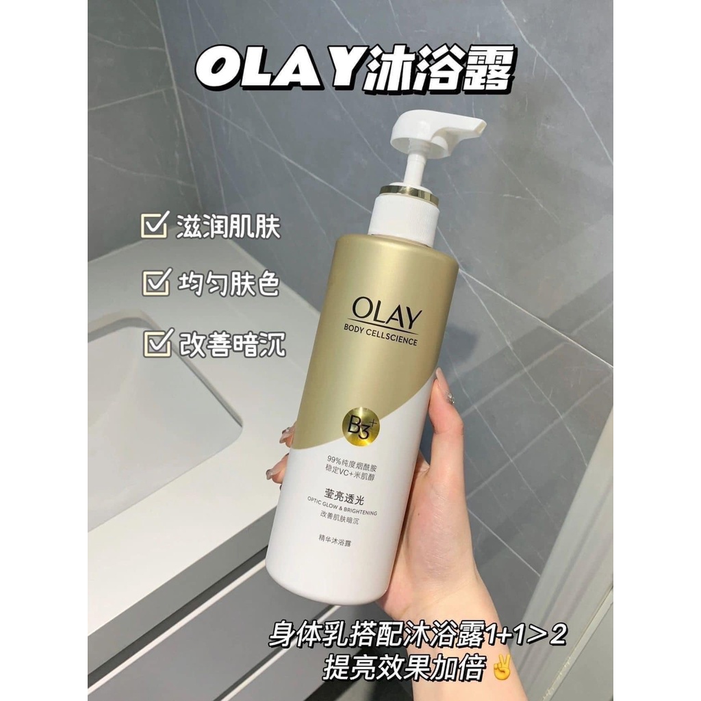 Sữa Tắm Dưỡng Trắng Và Dưỡng Ẩm Toàn Thân Olay Body Cellscience B3+ Optic Glow &amp; Brightening 500ml [Nội Địa Trung]