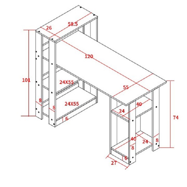 [SALE] Bàn làm việc đa năng kèm kệ sách, chất liệu bằng gỗ MDF đẹp chất lượng cao, hàng lắp ráp dễ dàng vận chuyển