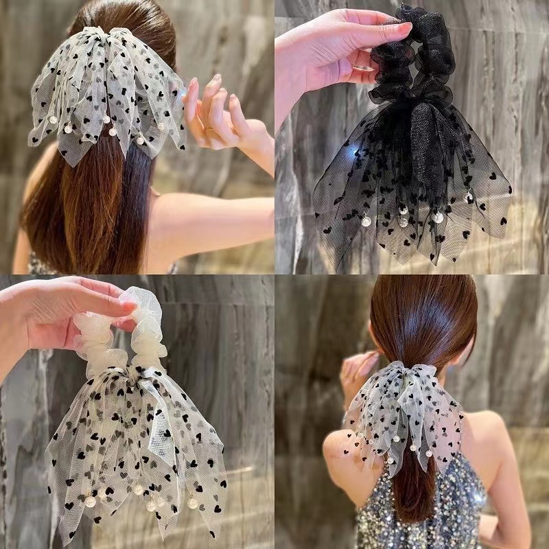 Dây Cột Tóc Lưới Cao Su Bản Lớn Họa Tiết Chấm Bi Phong Cách Hàn Quốc Thời Trang Mới