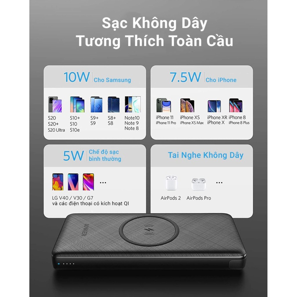 Pin Sạc Dự Phòng Anker A1248 PD 20W / A1617(18W) 10000mAh, A1617 Sạc không dây 10W/7.5W/5W,[Bảo hành 18 Tháng]