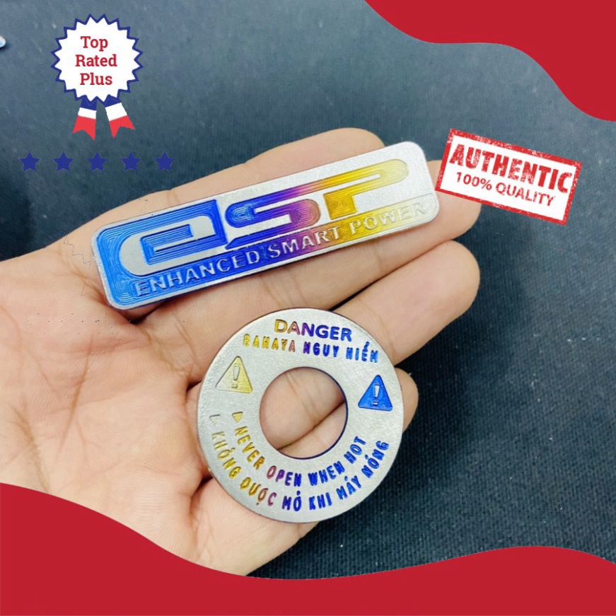 [HCM XẢ KHO MÙA DỊCH] Combo tem titan dán NẮP NƯỚC và logo ESP dán pô e các dòng xe Vario, Click, Vision, AB