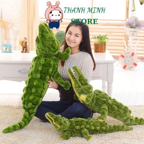 Gấu Bông Cá Sấu Chúa Mặt Ngáo Xanh, Gối Ôm Cá Sấu Màu Xanh Bông Vải Nhung Siêu Mềm Mịn
