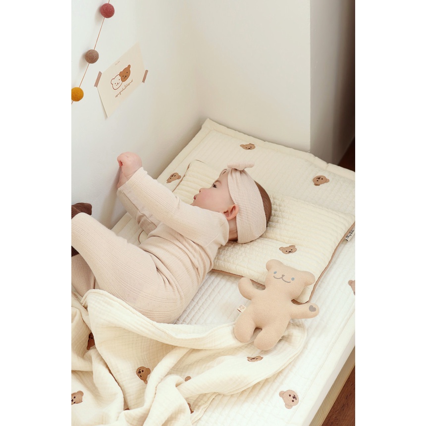 Gối bông thêu thoáng khí chezbebe hàn quốc cho bé sơ sinh xuất dư cao cấp
