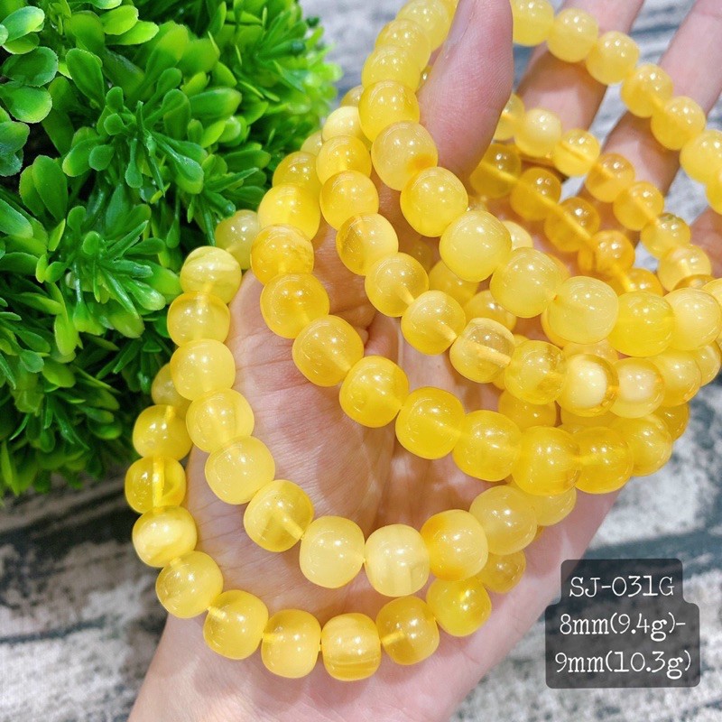 Vòng Tay Hổ Phách Baltic Vàng Sữa và Vàng Trong Chuẩn Size 8mm-9mm