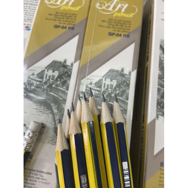 Hộp 10 bút chì HB TL ⚡ SIÊU RẺ ⚡ Bút chì gỗ cao cấp, có đầu gôm, thiết kế chắc vừa tay cầm