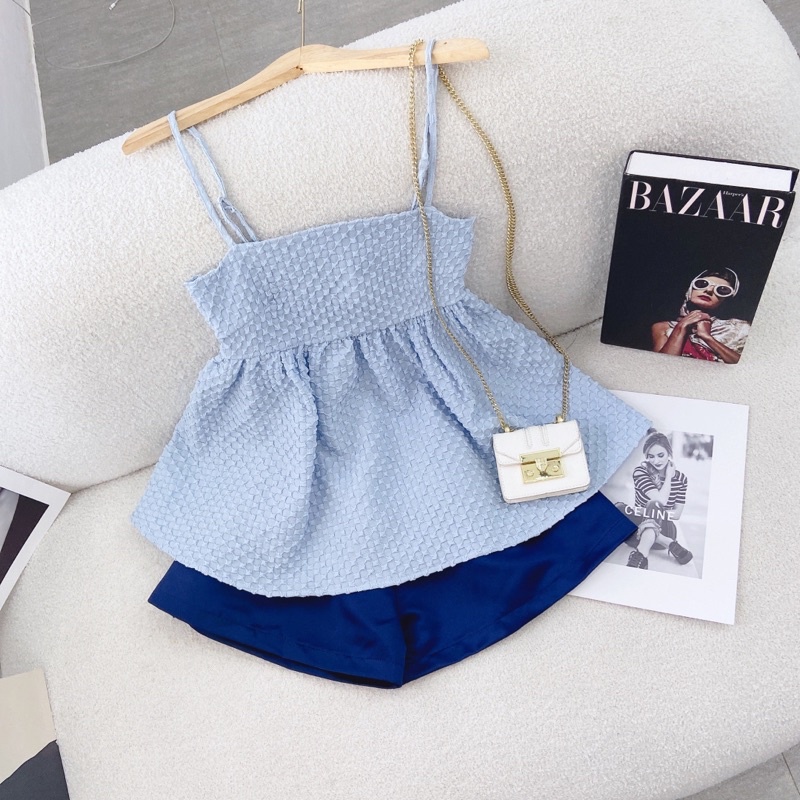 SET ÁO XỐP XANH 2 DÂY BBD + QUẦN SHORT XANH ĐẬM