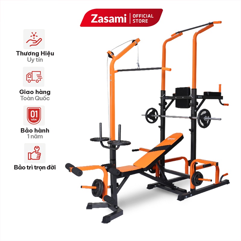 Giàn Tạ Đa Năng Cao Cấp ZASAMI SGD-8215 Kết Hợp Xà Đơn - Xà Kép Kèm 50kg tạ gang, 1 đòn 1m5 và 1 đôi găng tay
