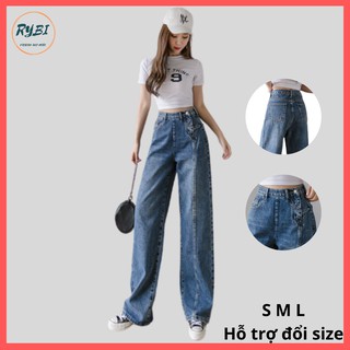 Quần jean nữ quần bò nữ ống suông lưng cao chất jean cao cấp form chuẩn đẹp màu xanh nhạt DN3206