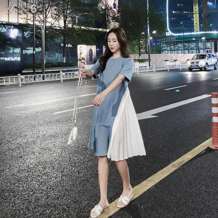 ❒quần áo mùa hè cho bà bầu, vừa và dài. là thời trang váy mỏng phiên bản Hàn Quốc của mẹ bầu sành điệu thun