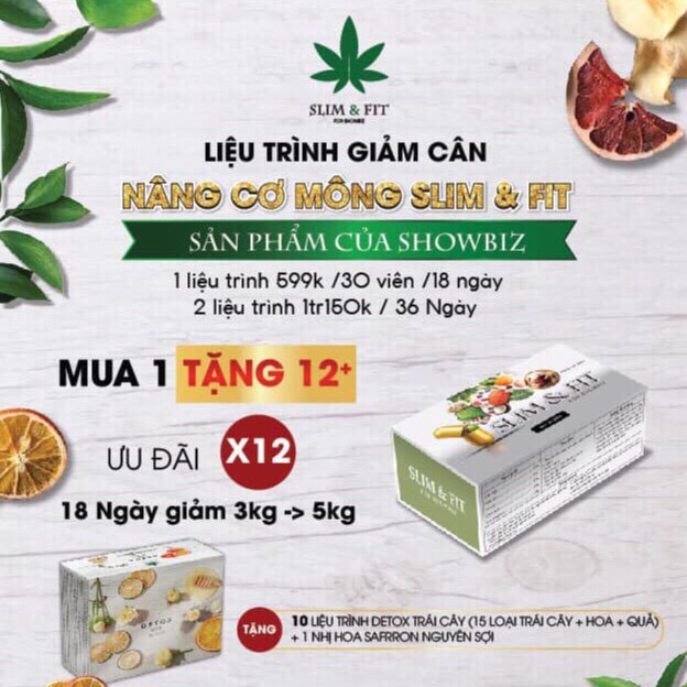 Giảm cân SLIM & FIT nâng cơ mông (tăng kèm 12 gói detox hoa quả sấy) hàng bao chuẩn cty 100%