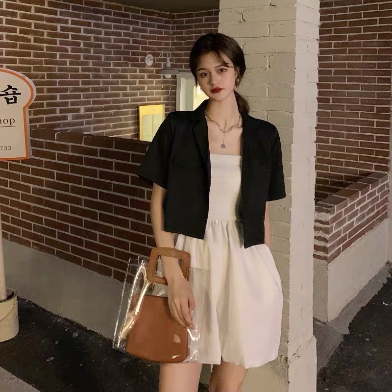 Váy quây + áo vest dáng ngắn hàng quảng châu ( ảnh thật) | BigBuy360 - bigbuy360.vn