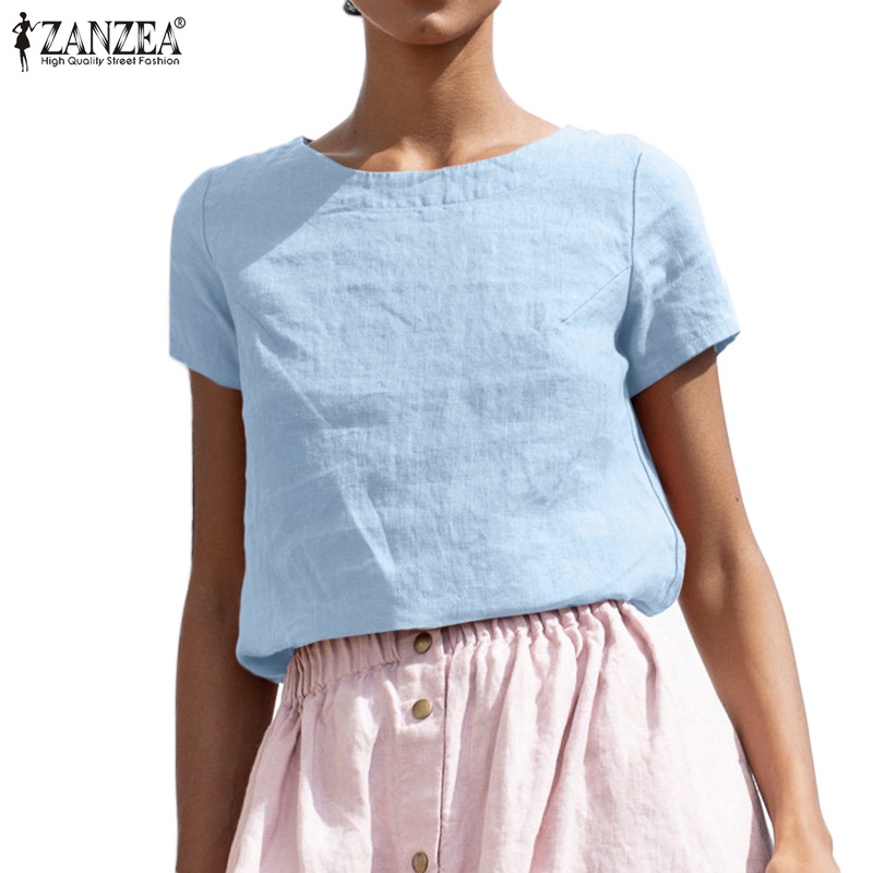 Zanzea Áo Thun Nữ Tay Ngắn Màu Trơn Phong Cách Châu Âu