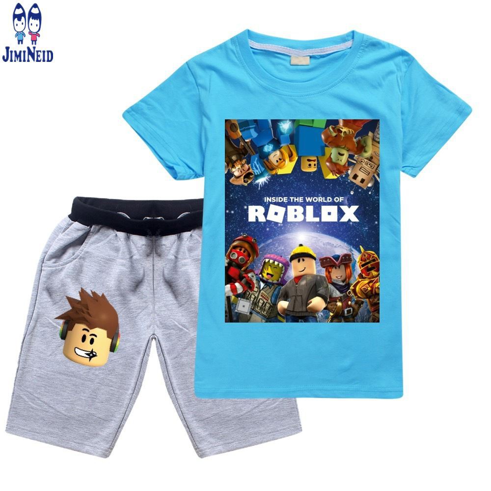 【JD】In stock ROBLOX Cartoon 2pcs/set Cute Baby Boy Suit Short Sleeve T shirt+Shorts Kids Tops Boys Girls