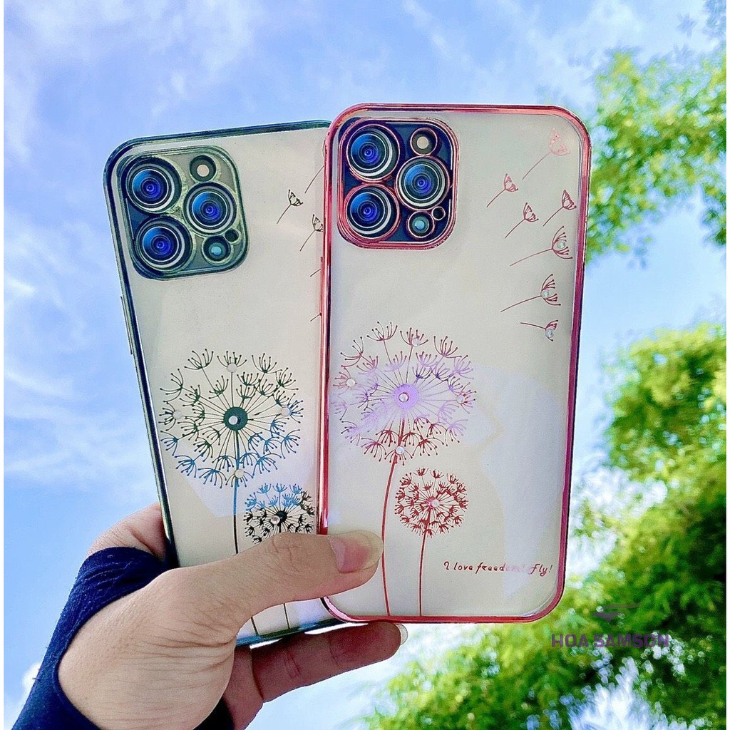 Ốp đính đá hoa bồ công anh trong viền si vuông cho iphone 12/ 12pro / 12pro max