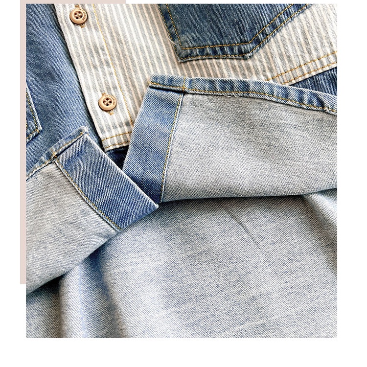 Áo Sơ Mi Denim Mỏng Mềm Phối Màu Tương Phản Cá Tính Cho Bé Trai 6 Tuổi