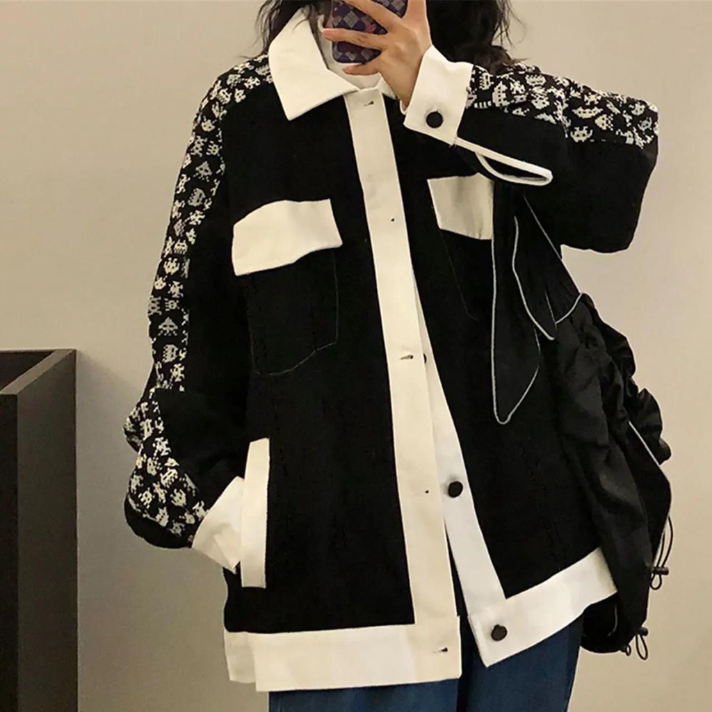 Áo Khoác Polo Màu Sắc Tương Phản Phong Cách Hàn Quốc Cho Nữ