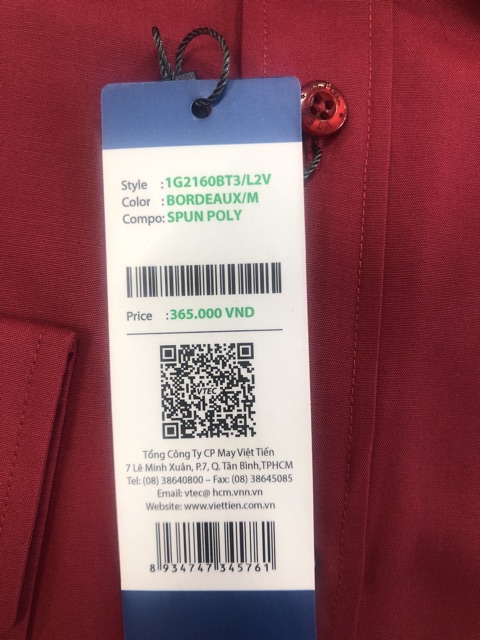 Sale áo sơ mi Việt Tiến - màu đỏ đô - size từ 37-40