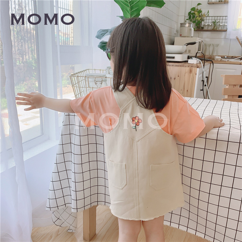 Đầm Yếm Chất Liệu Vải Cotton Có Thêu Hoạ Tiết Hoa Cho Bé 1-8 Tuổi