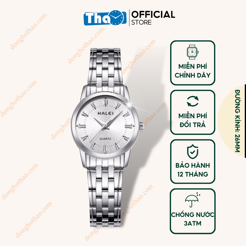 Đồng Hồ Nữ Dây Kim Loại Chính Hãng Chống Nước Trắng Bạc Đơn Giản Trẻ Trung Đồng Hồ Thảo HH17TT1 Halei 502