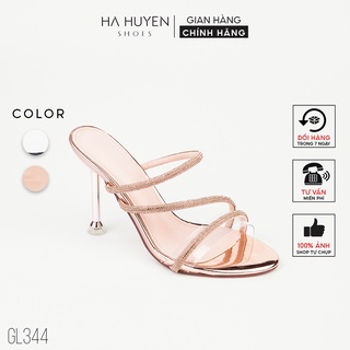 Guốc cao gót nữ Hà Huyền Shoes quai đá xoắn phối gót trong lõi kim loại 9 phân - GL344