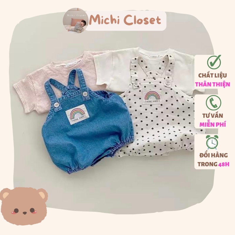 Body Yếm Quần Yếm Jeans Mùa Hè Cho Bé Trai Bé Gái Hoạ Tiết Cấu Vồng THINK HAPPY - Michi Baby Closet