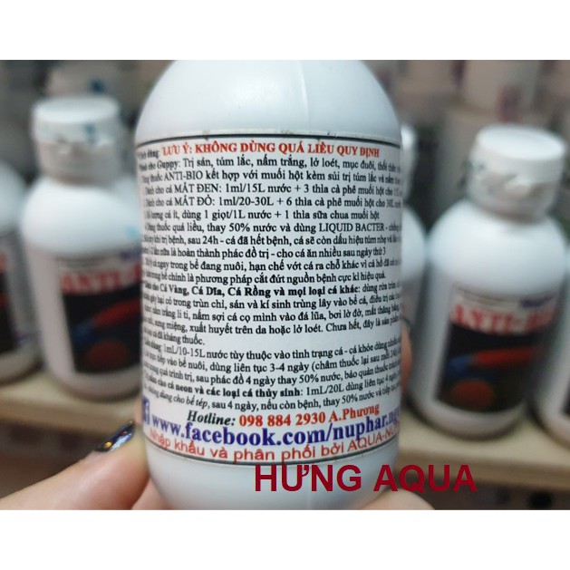 Thu ô c Anti Bio Nuphar chai 100ml di.ệt khuẩn xử lý các bệnh nấm cho cá cảnh (hàng chuẩn)