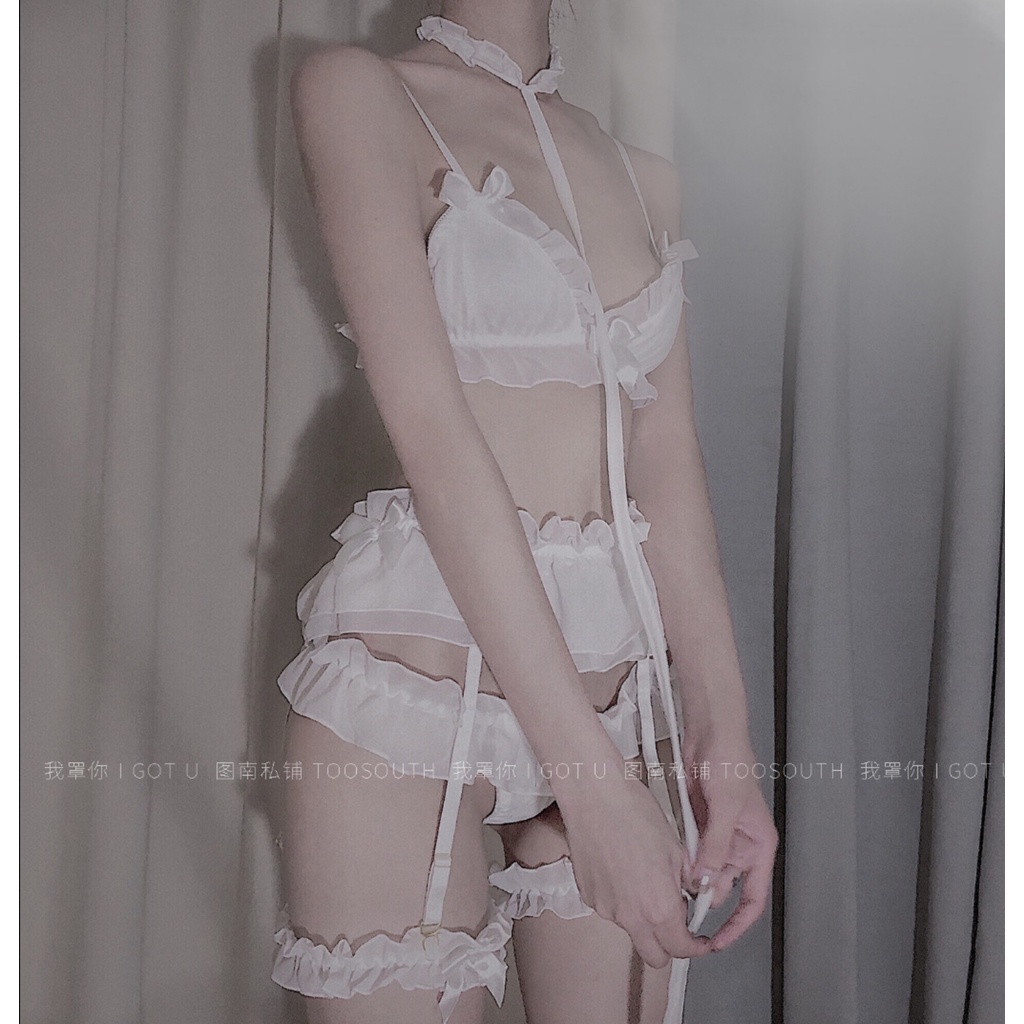 Bộ Đồ Lót Ren Sexy Cosplay Gợi Cảm Kèm Kẹp Bấm Vớ Và Trói Cổ Phong Cách Quyến Rũ