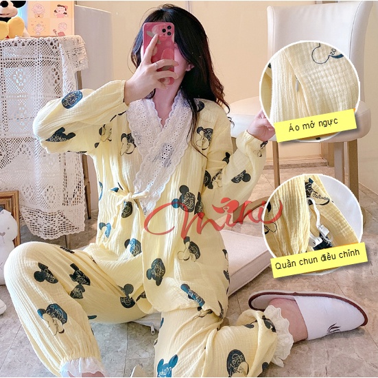 Đồ bộ bầu mặc nhà cotton KIMONO - Bộ bà bầu và sau sinh cho con bú ti - Quần áo mùa hè thời trang cho mẹ giá rẻ Bigsize