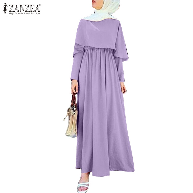 Đầm Dài Hai Lớp Eo Thun ZANZEA Cho Phụ Nữ Hồi Giáo