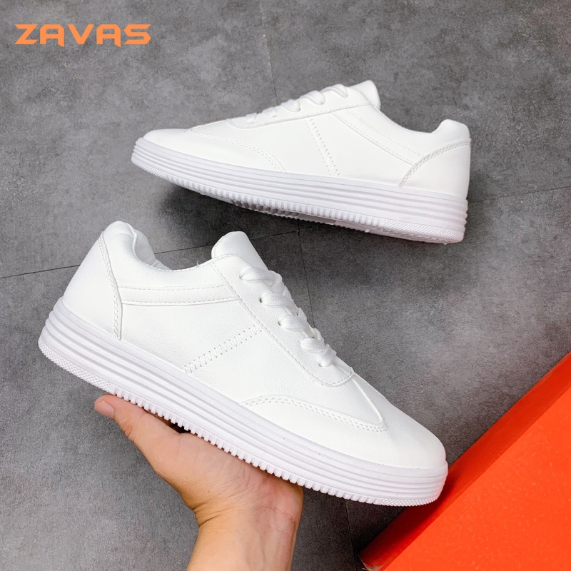 Giày thể thao nam sneaker trắng ZAVAS bằng da thời trang đế cao 3cm form giày gọn gàng dễ mặc đồ đi êm chân - S410