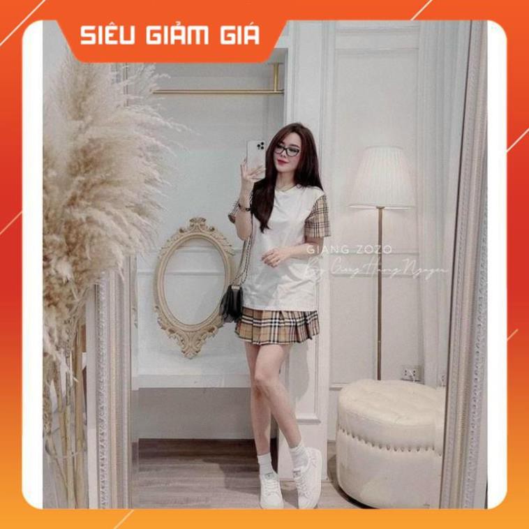 Sét Áo Phông Pha Tay Kẻ- Chân Váy Kẻ Caro Cực Xinh M238 -Teen 888