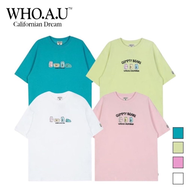Áo thun gấu Who.au gummy logo thêu cotton 2 chiều • hàng xuất dư