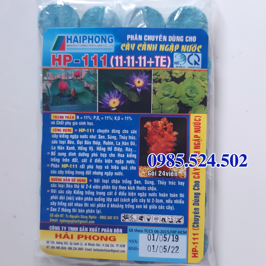 Sale off Phân bón cây cảnh ngập nước HP 111(11-11-11+TE) Hải Phong 24 viên ( dùng cho hoa sen, hoa súng ..) cực đẹp.