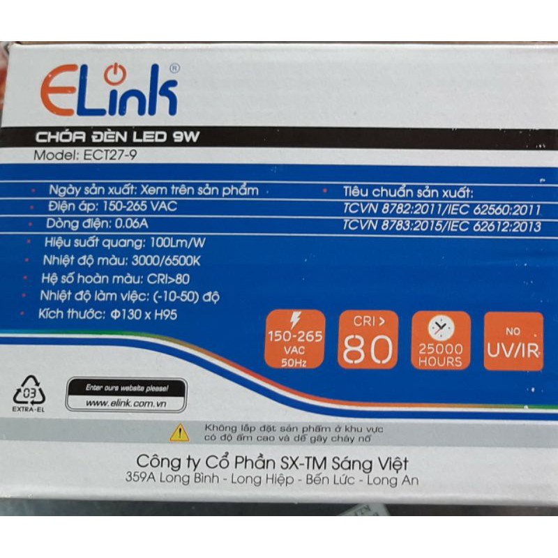 CHÓA ĐÈN LED ELINK 9W ECT27-9