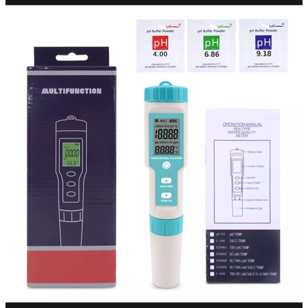 Bút đo chất lượng nước 7 trong 1 Water quality tester độ mặn Salinity độ pH độ tinh khiết TDC độ dẫn điện EC độ oxy hóa