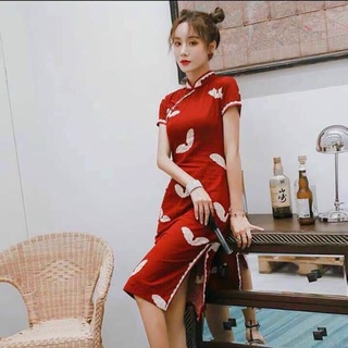 Đầm Sườn Xám Nút Mây Thun Dẻo In 3D (KÈM VIDEO CẬN CHẤT VẢI)