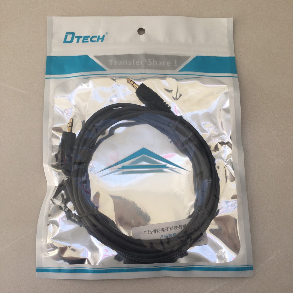 Cáp Audio 3.5mm 3m Dtech DT-6221 gắn cho điện thoại, loa nghe nhạc