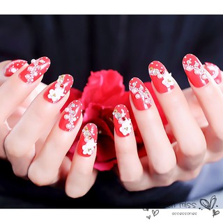 Bộ 24 móng tay giả màu đỏ trang trí bắt mắt