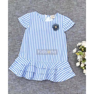 Đầm Linen bé gái sọc trắng xanh - Made in Vietnam