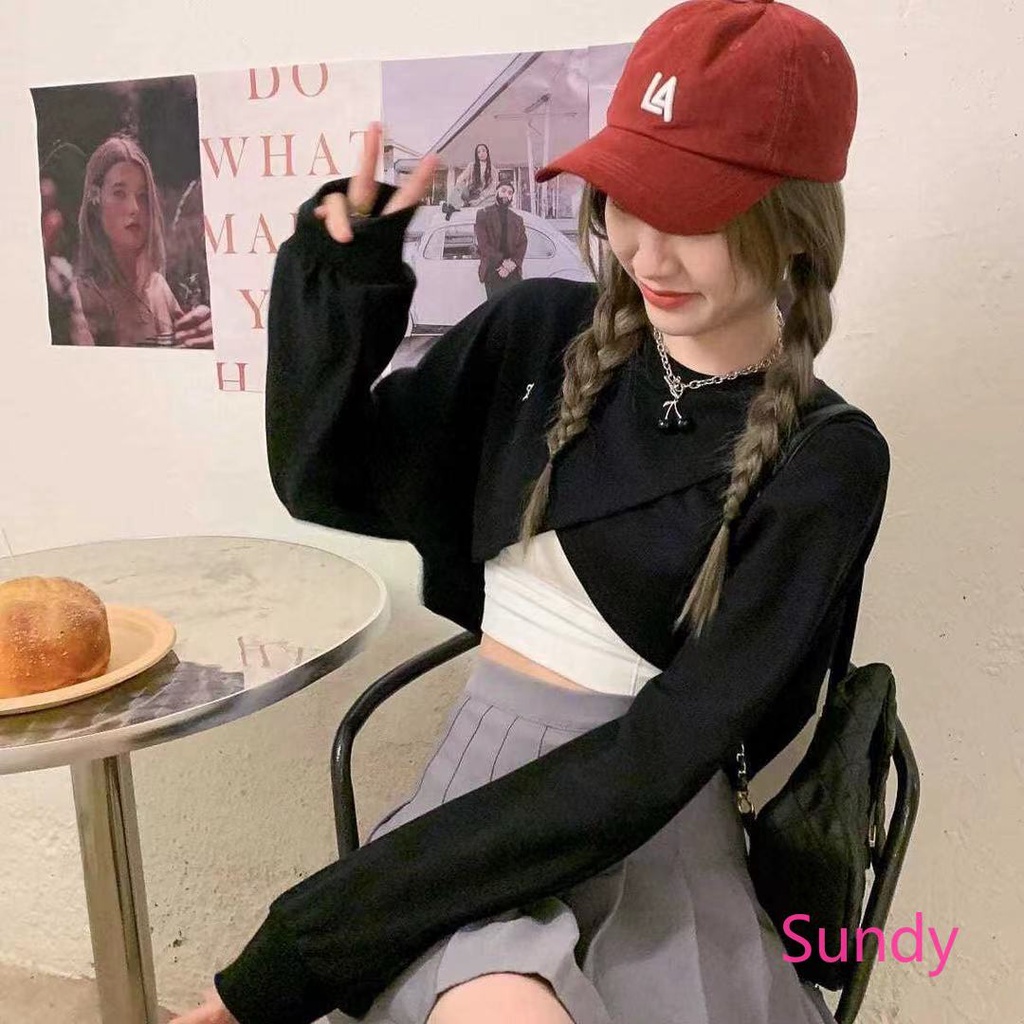 Set Áo Tay Dài Phối Dây Chéo Thời Trang Mùa Hè Cá Tính Cho Nữ