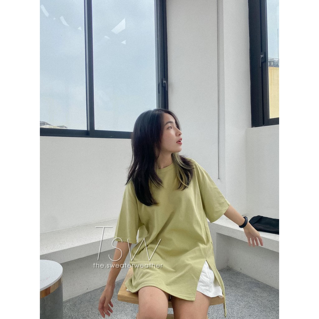 [Mã WASKT304 giảm 15% tối đa 30K đơn 99K] Áo phông dệt kim sần xẻ tà oversize (Ảnh thật) | BigBuy360 - bigbuy360.vn
