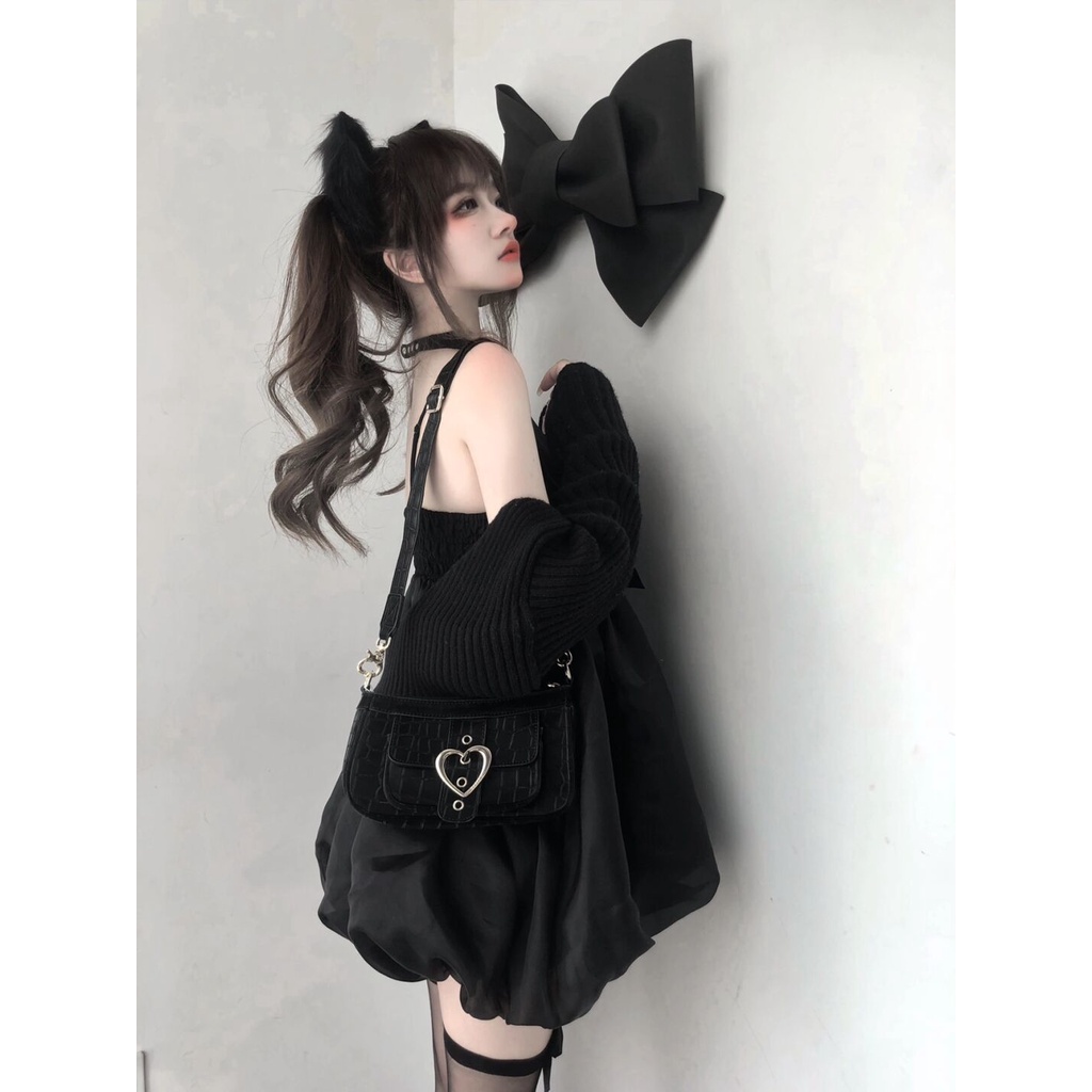 Two-piece suit/one-piece dark knitted cardigan coat bowknot suspender dress spring suit for female students lScN
