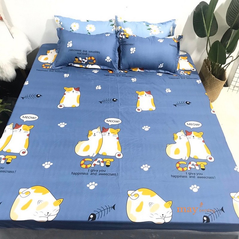 Combo Drap trải giường bọc nệm kèm 2 vỏ gối poly cotton kích thước m6 hoặc m8 nhiều mẫu