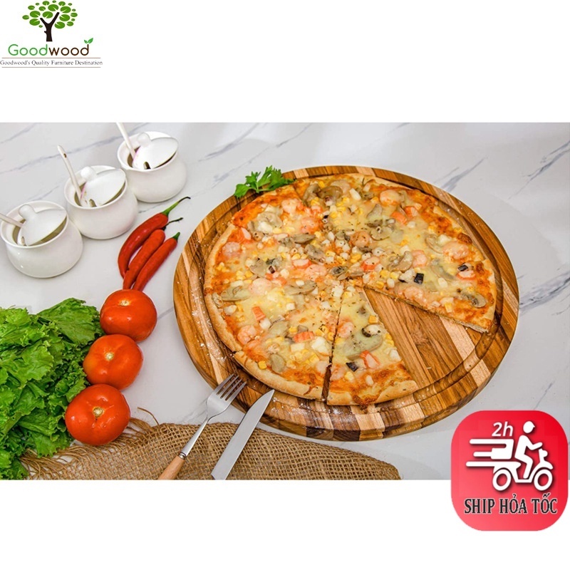 Thớt gỗ tròn teak hình tròn có viền cầm R- 27 cm giá rẻ - Wood Cutting Boards Hàng Xuất Khẩu Châu Âu