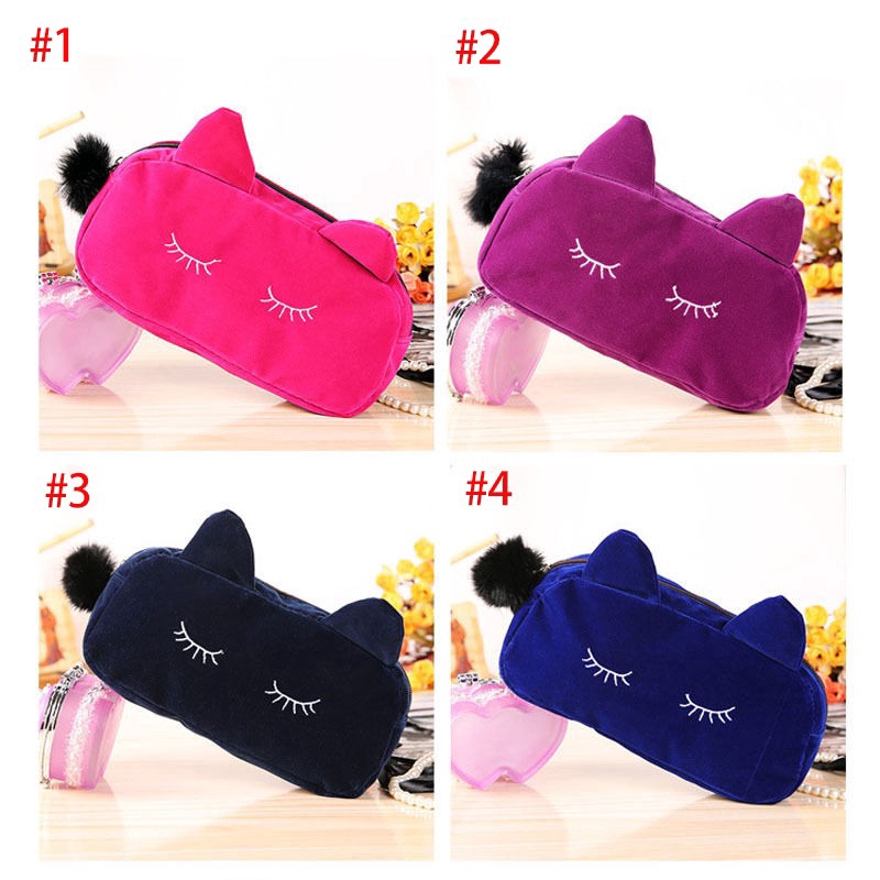 Túi nỉ đựng đồ trang điểm hình mèo dễ thương