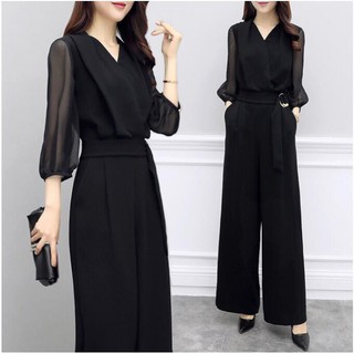Áo liền quần ống rộng màu đen thanh lịch cho nữ