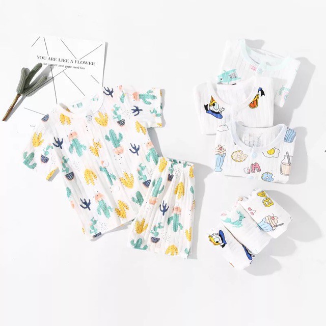 Bộ Cotton giấy cài vai cho bé mềm mát cho bé QATE39