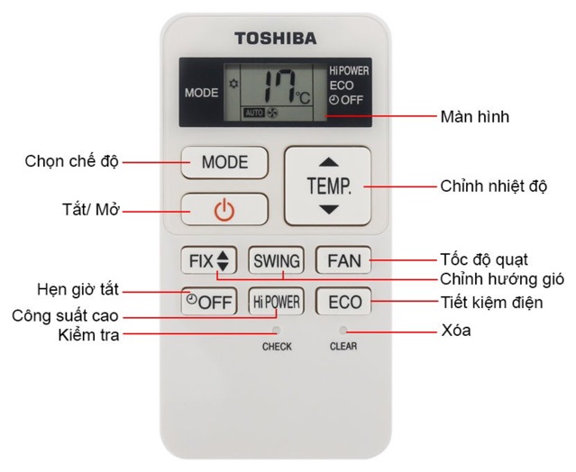 REMOTE ĐIỀU KHIỂN MÁY LẠNH ĐIỀU HOÀ TOSHIBA INVERTER NHỎ